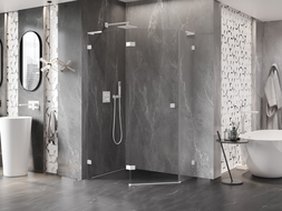 Mexen Lunar L cabină de duș pentagonală batantă stânga 100 x 90 cm, transparentă, albă - 831L-100L-090P-20-00-L