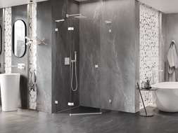 Mexen Lunar L cabină de duș pentagonală cu deschidere spre stânga 100 x 100 cm, transparent, albă - 831L-100L-100P-20-00-L