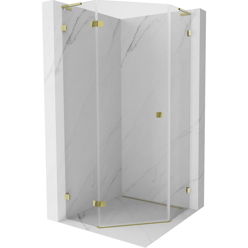 Mexen Lunar L cabină de duș pentagonală cu deschidere stânga 80 x 80 cm, transparentă, aurie - 831L-080L-080P-50-00-L