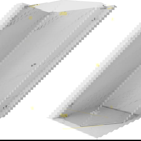 Mexen Lunar L cabină de duș pentagonală batantă stânga 90 x 80 cm, transparentă, aurie - 831L-090L-080P-50-00-L