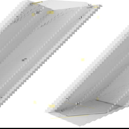 Mexen Lunar L cabină de duș pentagonală pivotantă stânga 90 x 90 cm, transparentă, aurie - 831L-090L-090P-50-00-L