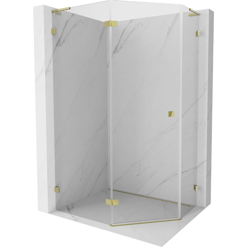 Cabină de duș pentagonală stângă Mexen Lunar L 100 x 90 cm, transparentă, aurie - 831L-100L-090P-50-00-L