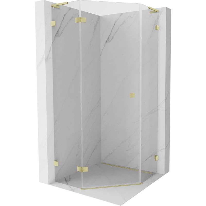 Mexen Lunar L cabină de duș pentagonală culisantă stânga 80 x 80 cm, transparent, aurit șlefuit - 831L-080L-080P-55-00-L
