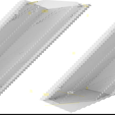 Mexen Lunar L cabină de duș pentagonală pivotantă stânga 80 x 80 cm, transparentă, auriu periat - 831L-080L-080P-55-00-L