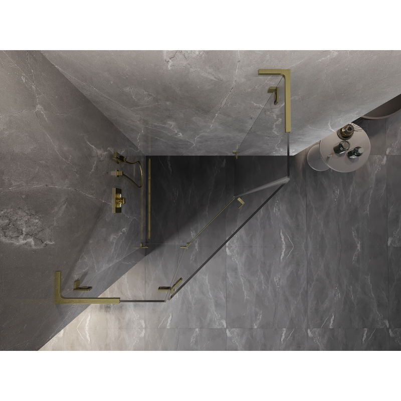 Mexen Lunar L cabină de duș pentagonală pivotantă stânga 80 x 80 cm, transparentă, auriu periat - 831L-080L-080P-55-00-L