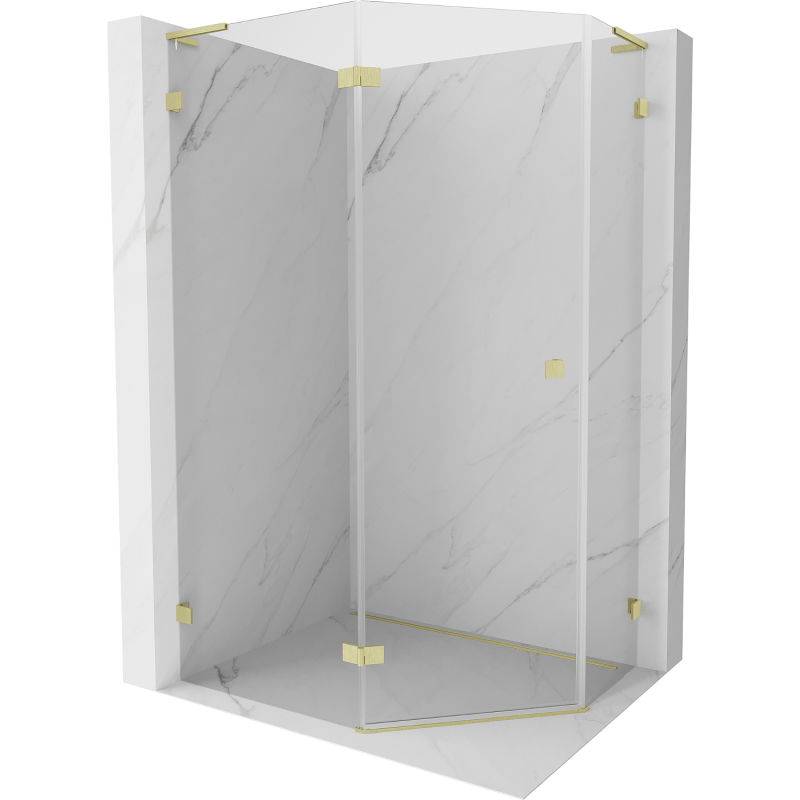 Mexen Lunar L cabină de duș pentagonală articulată stânga 90 x 80 cm, transparentă, aurie periată - 831L-090L-080P-55-00-L