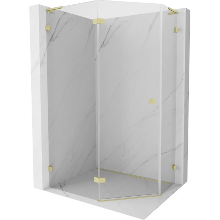 Mexen Lunar L cabina de duș pentagonală cu deschidere spre stânga 90 x 80 cm, transparentă, aurie periată