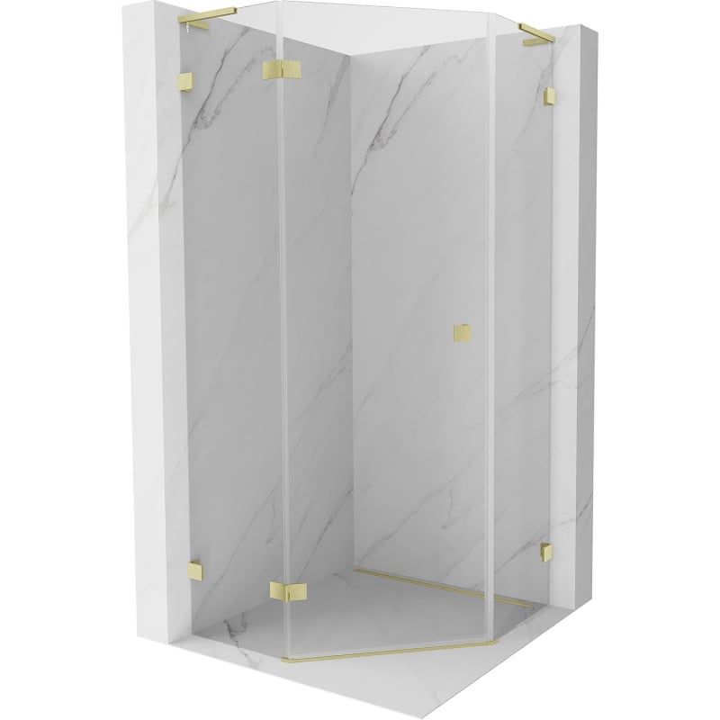 Mexen Lunar L cabină de duș pentagonală cu deschidere stânga 90 x 90 cm, transparentă, auriu periat - 831L-090L-090P-55-00-L