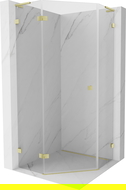 Mexen Lunar L cabină de duș pentagonală cu deschidere stânga 90 x 90 cm, transparentă, auriu periat - 831L-090L-090P-55-00-L