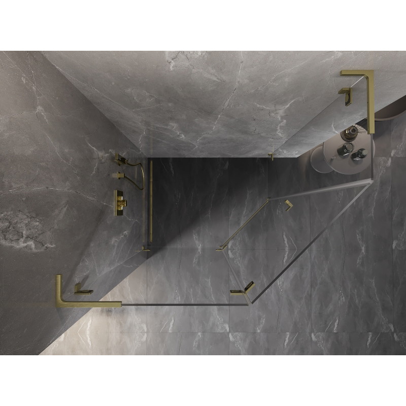 Mexen Lunar L cabina de duș pentagonală basculantă stânga 100 x 80 cm, transparentă, auriu periat - 831L-100L-080P-55-00-L