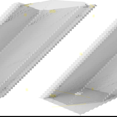 Mexen Lunar L ötszögletű balra nyíló zuhanykabin 100 x 90 cm, átlátszó, arany kefélt - 831L-100L-090P-55-00-L