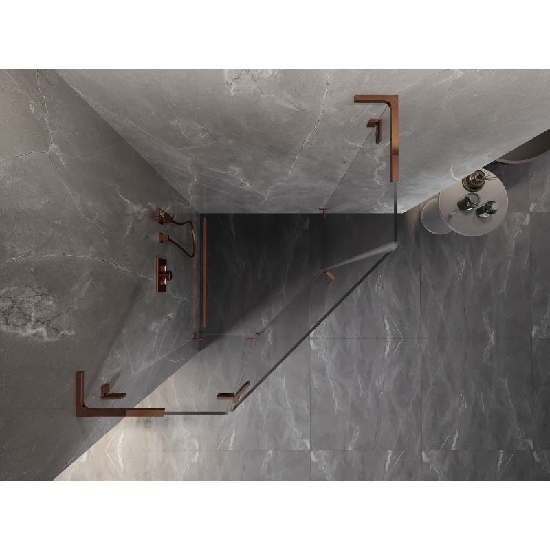 Mexen Lunar L cabină de duș pentagonală, pivotantă, stânga 100 x 100 cm, transparent, aur roz - 831L-100L-100P-60-00-L