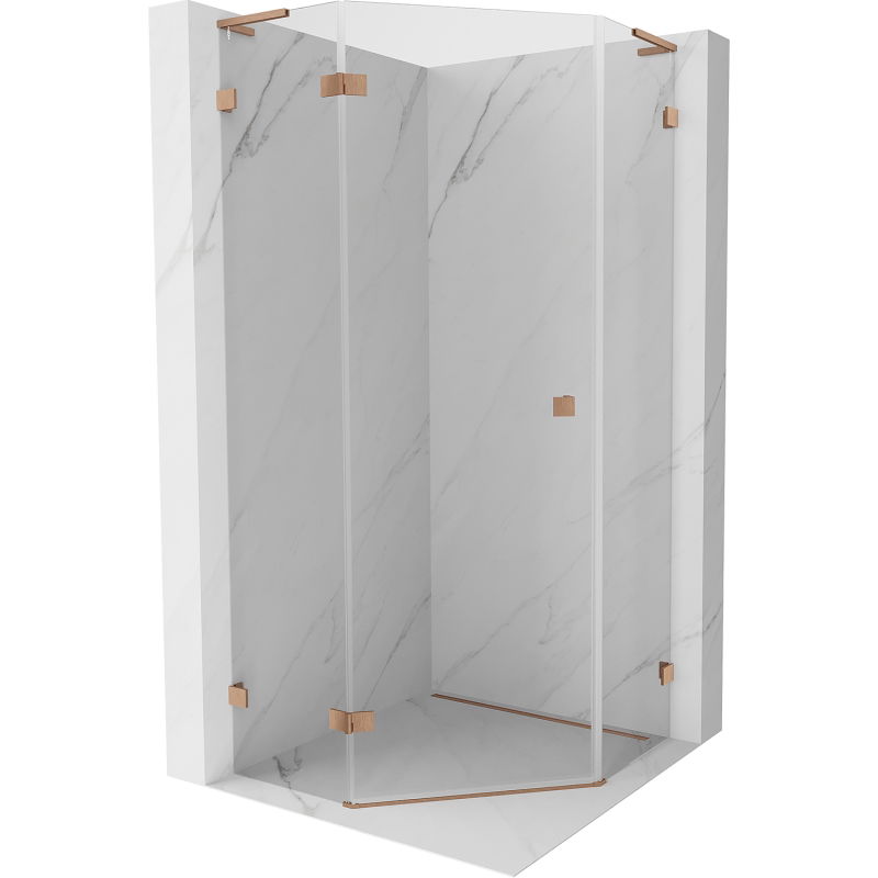 Mexen Lunar L ötszögletű zuhanykabin balra nyíló 90 x 90 cm, átlátszó, csiszolt réz - 831L-090L-090P-65-00-L