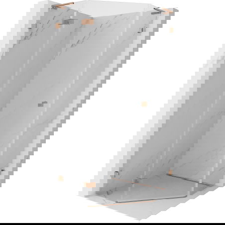 Mexen Lunar L ötszögletű, nyíló, balos zuhanykabin, 90 x 90 cm, áttetsző, csiszolt réz - 831L-090L-090P-65-00-L