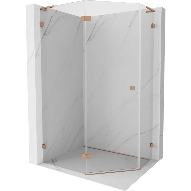 Mexen Lunar L ötszögletű zuhanykabin balos nyíló ajtóval 100 x 90 cm, átlátszó, csiszolt réz - 831L-100L-090P-65-00-L