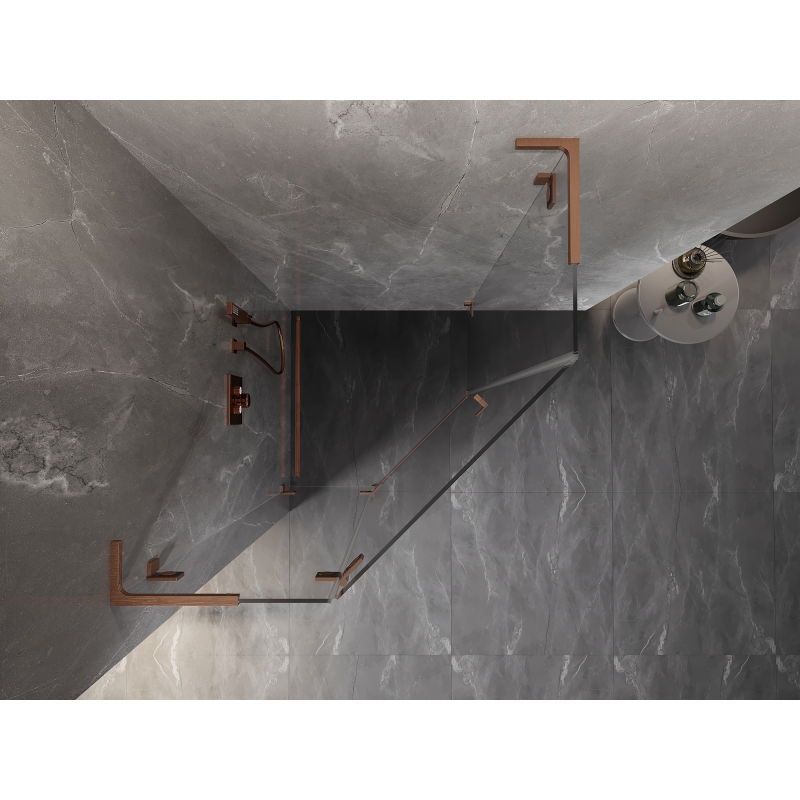 Mexen Lunar L cabină de duș pentagonală, ușă batantă stânga 100 x 100 cm, transparentă, cupru periat - 831L-100L-100P-65-00-L