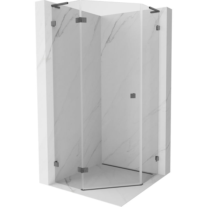 Mexen Lunar L ötszögletű balra nyíló zuhanykabin 80x80 cm, átlátszó, sötétszürke kefélt - 831L-080L-080P-66-00-L
