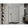 Mexen Roma cabina de duș cu uși batante 100 x 90 cm, transparentă, auriu + cădiță Flat, negru - 854-100-090-50-00-4070G