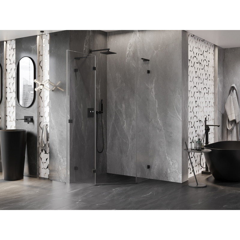Mexen Lunar L pentagonális zuhanykabin balra nyíló ajtóval, 90 x 90 cm, átlátszó, fekete - 831L-090L-090P-70-00-L