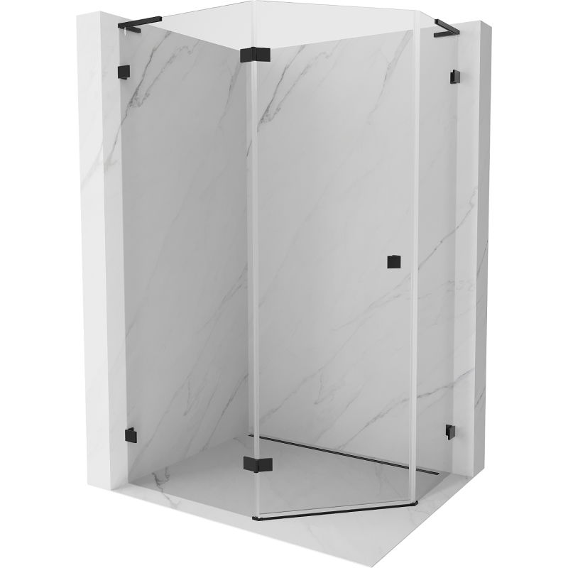 Mexen Lunar L ötszögletű zuhanykabin balos nyíló ajtóval 100 x 90 cm, átlátszó, fekete - 831L-100L-090P-70-00-L