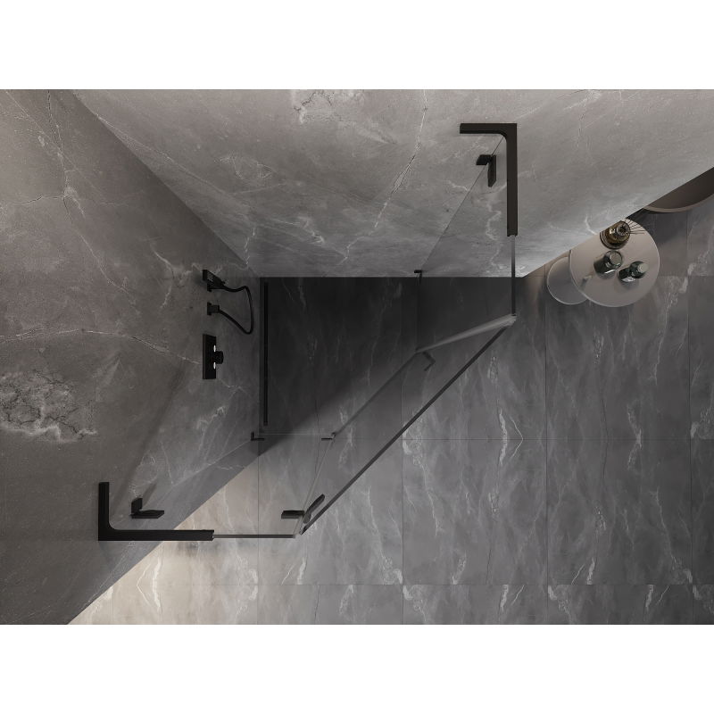 Mexen Lunar L cabină de duș pentagonală cu deschidere stânga 100 x 100 cm, transparentă, neagră - 831L-100L-100P-70-00-L