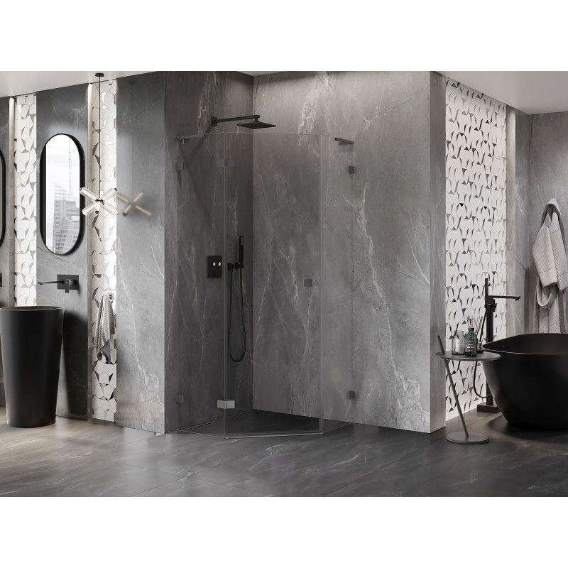 Mexen Lunar L ötszögű balra nyíló zuhanykabin 80 x 80 cm, átlátszó, gun metal - 831L-080L-080P-95-00-L