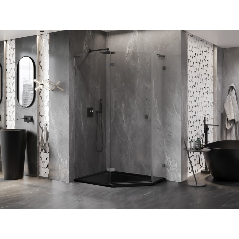 Mexen Lunar L cabina de duș pentagonală, cu deschidere spre stânga, 100 x 80 cm, transparentă, gun metal