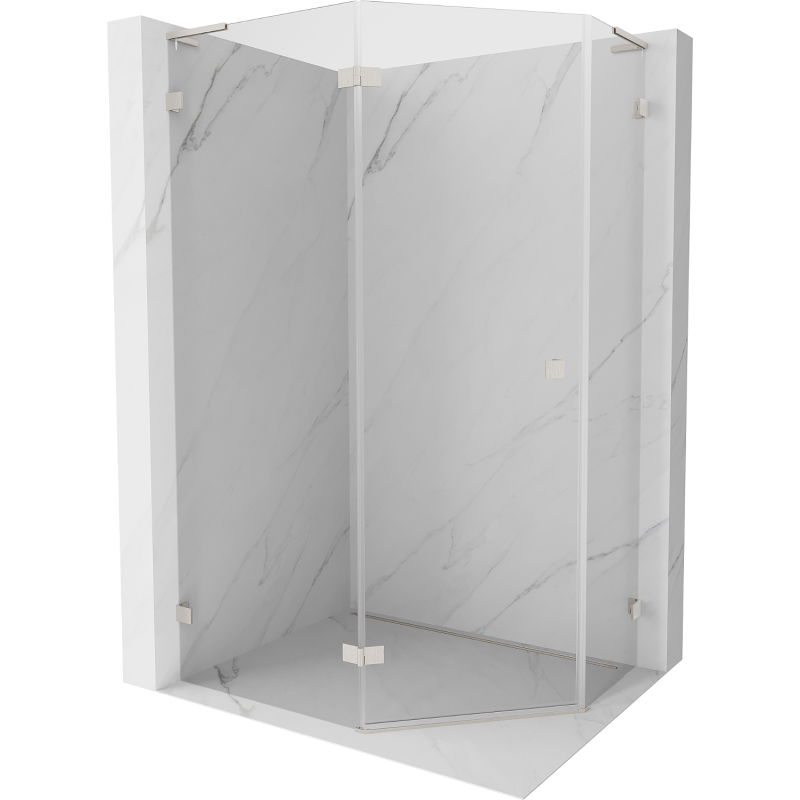 Mexen Lunar L cabină de duș pentagonală articulată stânga 90 x 80 cm, transparentă, nichel periat - 831L-090L-080P-97-00-L
