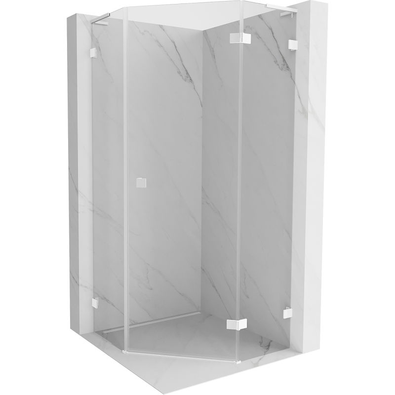 Mexen Lunar L ötszögletű zuhanykabin jobbos 80 x 80 cm, átlátszó, fehér - 831L-080P-080L-20-00-P
