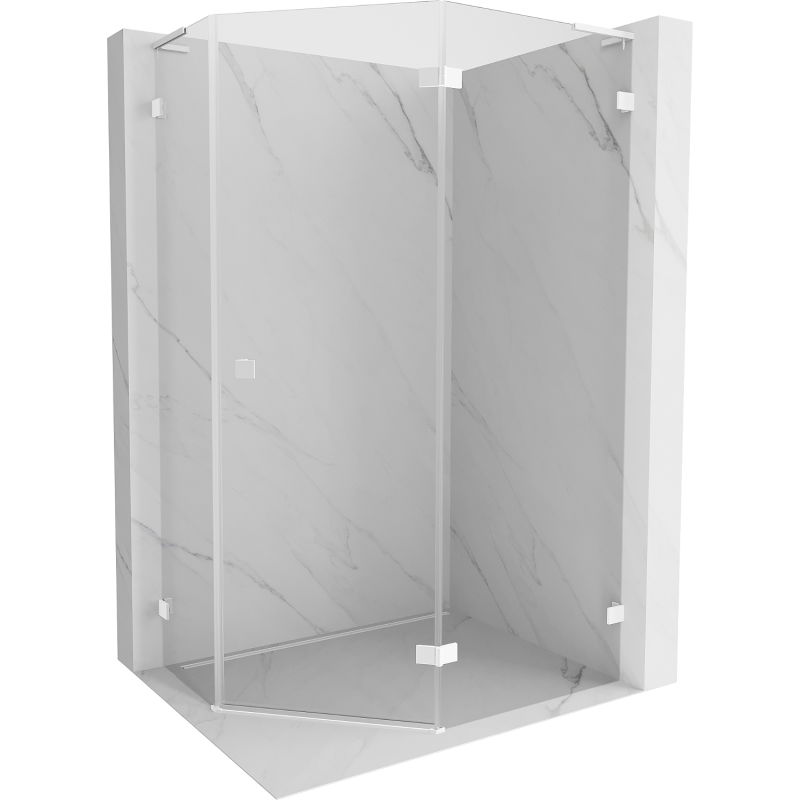 Mexen Lunar L ötszögletű zuhanykabin jobbos nyitható 90 x 80 cm, átlátszó, fehér - 831L-090P-080L-20-00-P