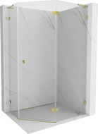 Mexen Lunar L cabină de duș pentagonală basculantă dreapta 90 x 80 cm, transparentă, aurie - 831L-090P-080L-50-00-P