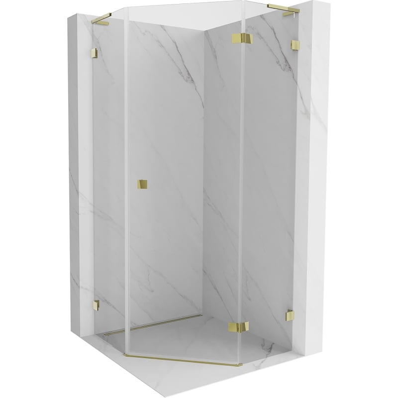 Cabină de duș pentagonală Mexen Lunar L, drept deschisă, 90 x 90 cm, transparentă, aurie - 831L-090P-090L-50-00-P