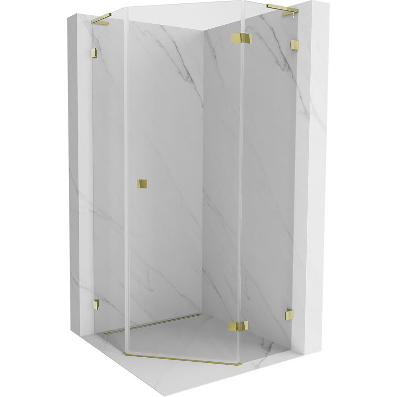 Cabină de duș pentagonală Mexen Lunar L batantă dreapta 100 x 100 cm, transparent, aurie - 831L-100P-100L-50-00-P