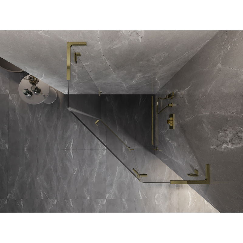 Mexen Lunar L cabină de duș pentagonală, sticlă batantă, dreaptă, 100 x 100 cm, transparentă, auriu - 831L-100P-100L-50-00-P