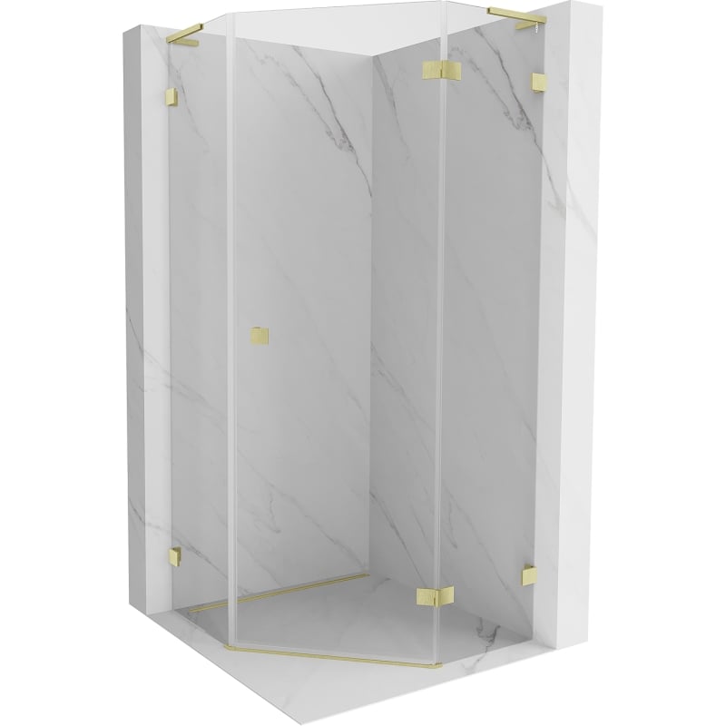 Mexen Lunar L cabină de duș pentagonală rabatabilă dreapta 80 x 80 cm, transparent, auriu periat - 831L-080P-080L-55-00-P