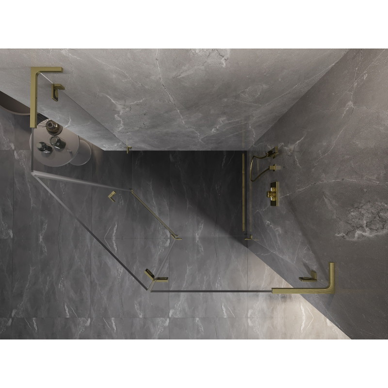 Mexen Lunar L cabină de duș pentagonală pivotantă dreapta 90 x 80 cm, transparentă, auriu periată - 831L-090P-080L-55-00-P