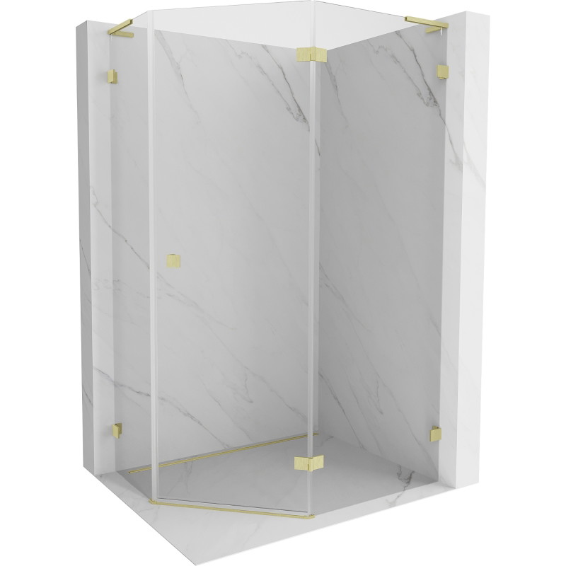 Mexen Lunar L cabină de duș pentagonală pivotantă dreapta 90 x 80 cm, transparentă, auriu periată - 831L-090P-080L-55-00-P