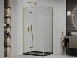 Mexen Roma cabină de duș pivotantă 100 x 80 cm, transparentă, aurie + cadă de duș Flat, neagră - 854-100-080-50-00-4070G