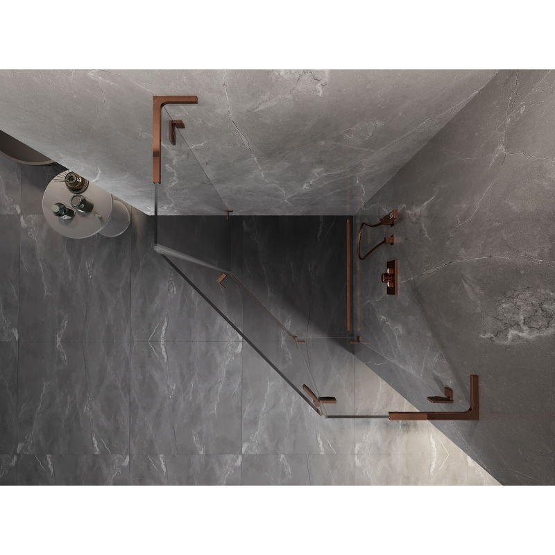 Mexen Lunar L cabină de duș pentagonală cu balamale dreapta 80 x 80 cm, transparent, aur roz - 831L-080P-080L-60-00-P