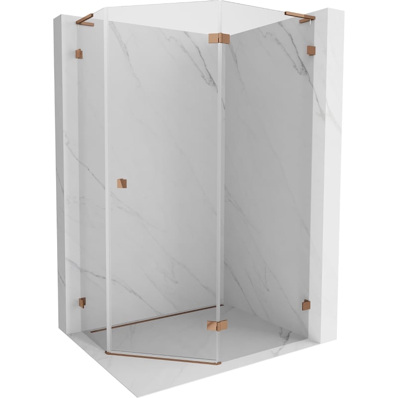Mexen Lunar L cabină de duș pentagonală cu deschidere dreapta 90 x 80 cm, transparent, aur roz - 831L-090P-080L-60-00-P