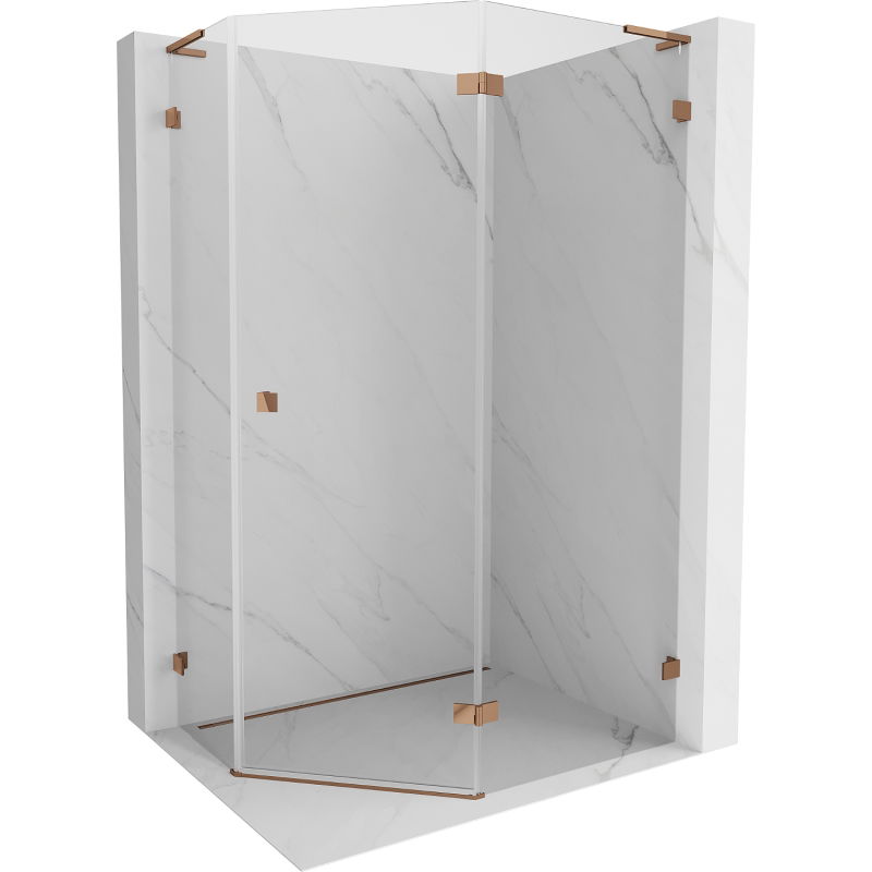 Mexen Lunar L ötszögletű zuhanykabin jobbos nyíló ajtóval 90 x 80 cm, átlátszó, rózsaarany - 831L-090P-080L-60-00-P