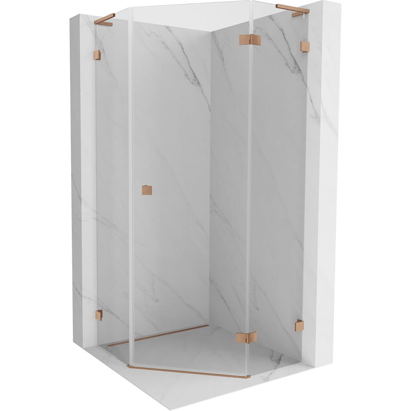 Mexen Lunar L ötszögletű, jobbos, 90 x 90 cm-es zuhanykabin, átlátszó, csiszolt réz - 831L-090P-090L-65-00-P