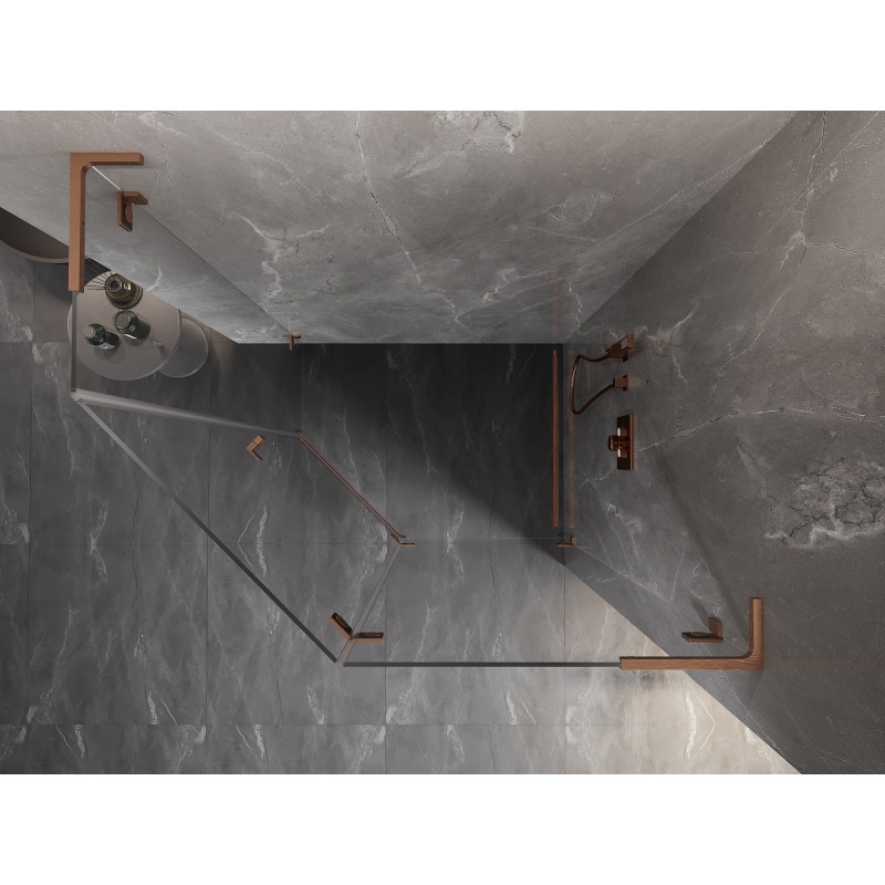 Mexen Lunar L cabina de duș pentagonală basculantă dreapta 100 x 80 cm, transparent, cupru periat - 831L-100P-080L-65-00-P