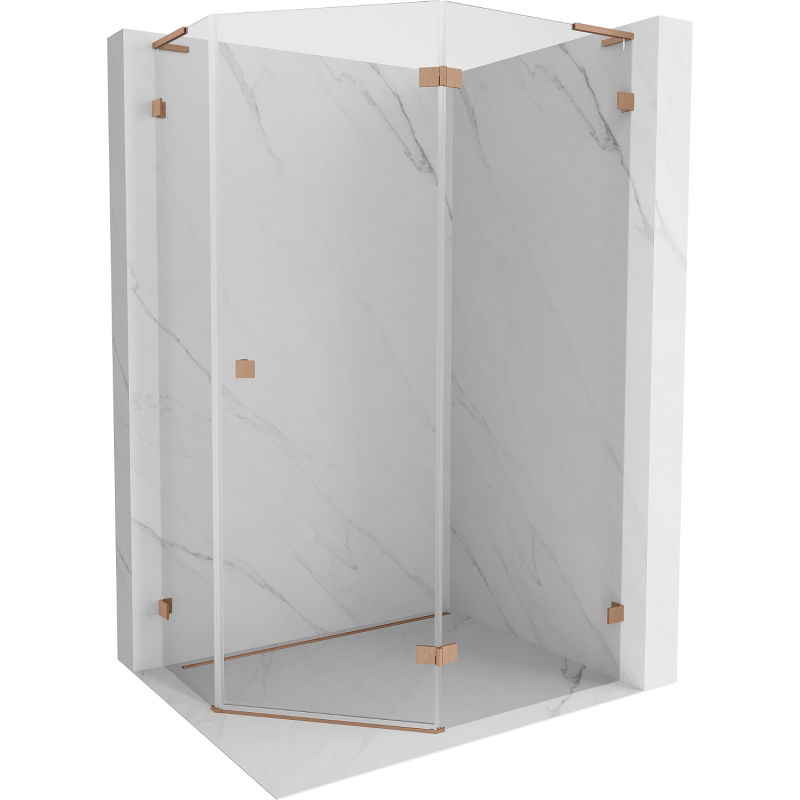 Mexen Lunar L ötszögletű zuhanykabin jobbos nyíló 100 x 90 cm, áttetsző, csiszolt réz - 831L-100P-090L-65-00-P