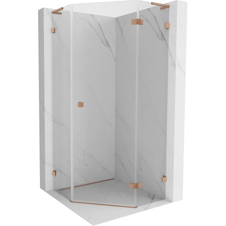 Mexen Lunar L cabina de duș pentagonală pivotantă dreapta 100x100 cm, transparentă, cupru periat - 831L-100P-100L-65-00-P