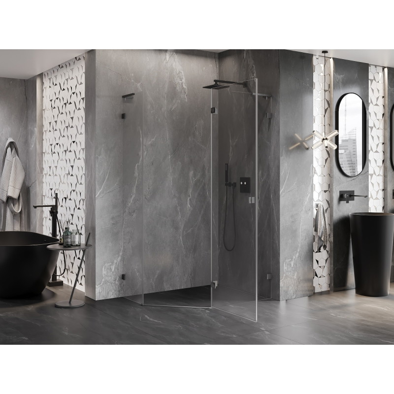 Mexen Lunar L ötszögletű jobbos nyíló zuhanykabin 100x80 cm átlátszó, gun gray csiszolt - 831L-100P-080L-66-00-P