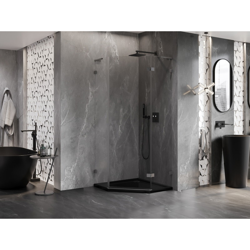 Mexen Lunar L cabina de duș pentagonală articulată dreapta 100x100 cm transparent gun gray periată - 831L-100P-100L-66-00-P
