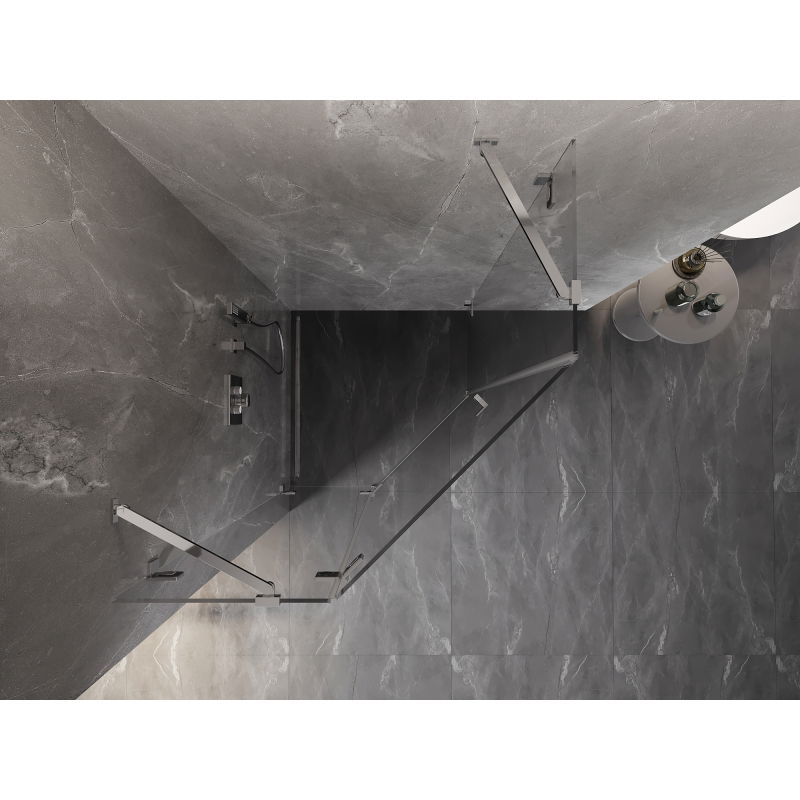 Mexen Lunar cabină de duș pentagonală pe balamale stânga 90 x 90 cm, transparentă, crom - 831-090L-090P-01-00-L