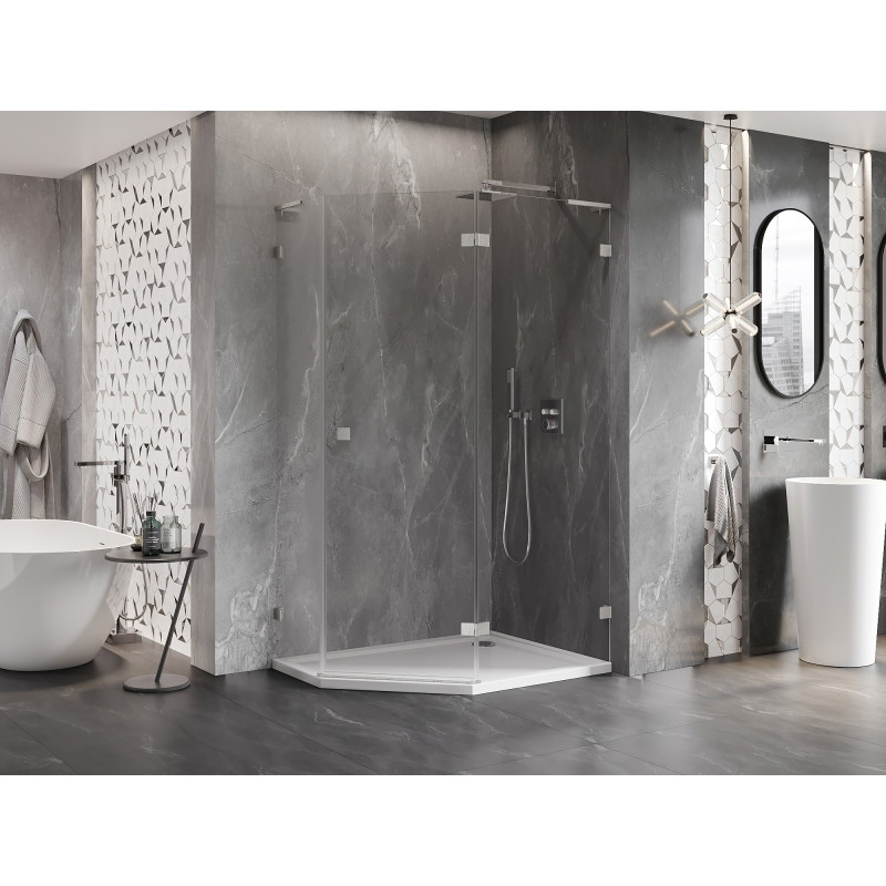 Mexen Lunar L cabina de duș pentagonală cu deschidere pe dreapta 90 x 80 cm, transparent, nichel periat