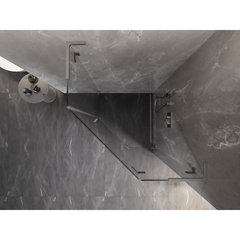 Mexen Lunar L cabină de duș pentagonală cu balamale dreapta 100x100 cm, transparent, nichel periat - 831L-100P-100L-97-00-P